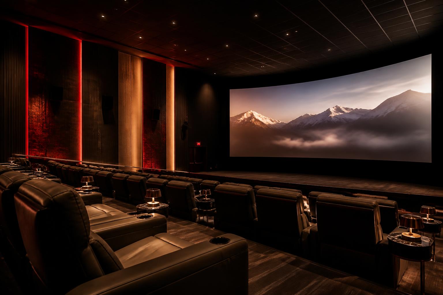 Premium cinema auditorium with reclining seats and red accent lighting